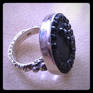 Ornate Sterling silver ring with antique button